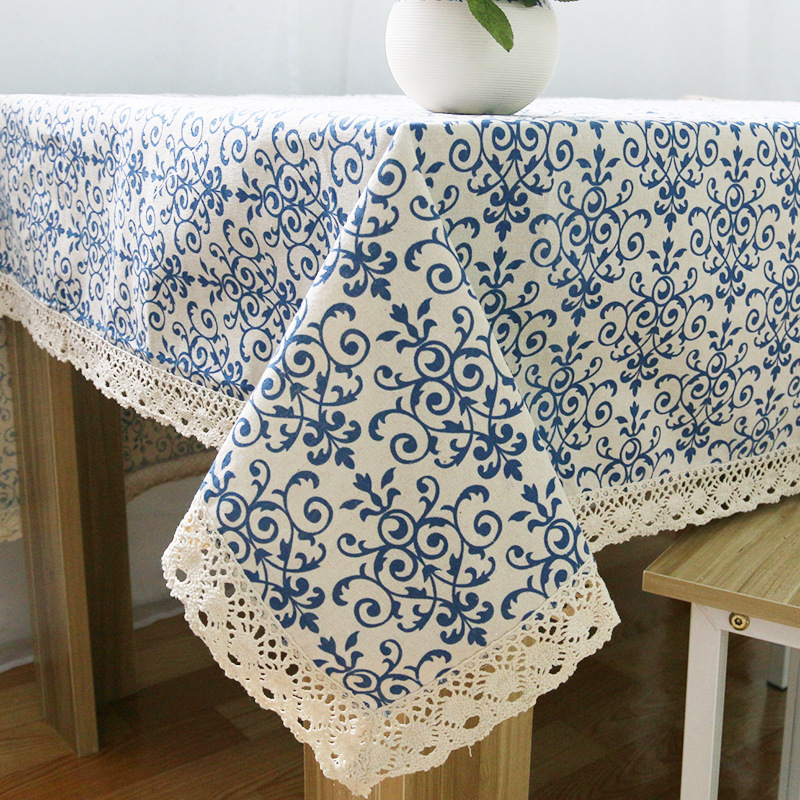 复古青花瓷中式棉麻桌布 优质布艺幼儿园定制高级感轻奢文艺