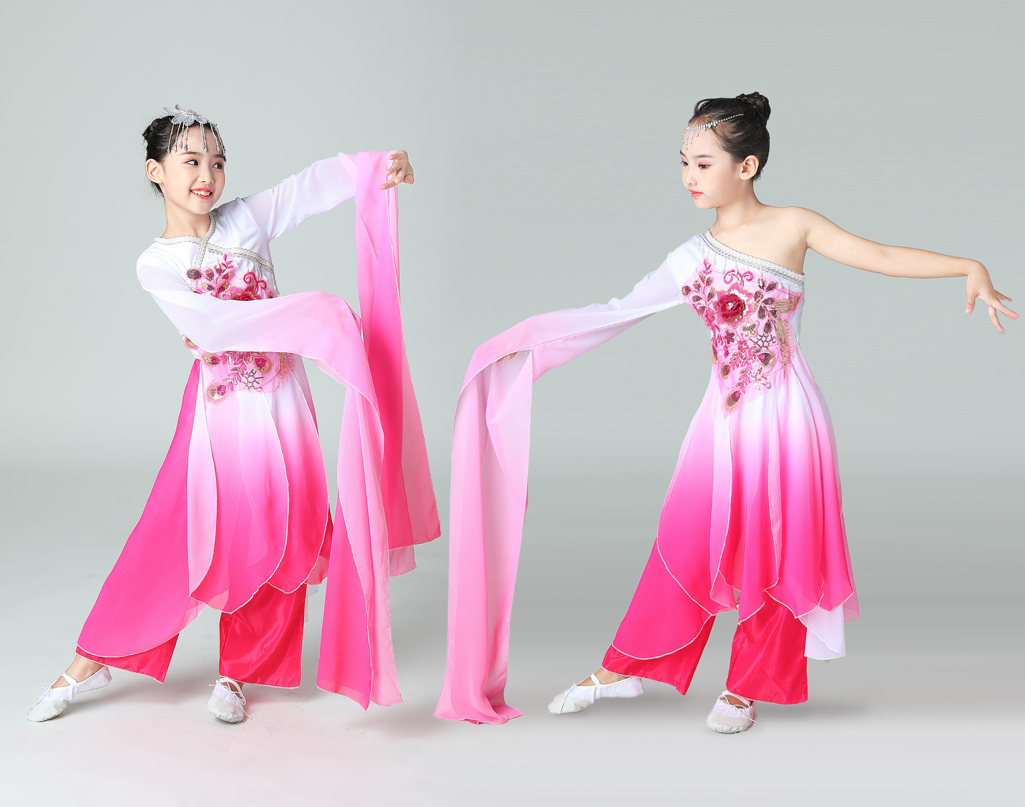 儿童水袖古典舞演出服装采薇舞蹈服女中国风少儿飘逸唯美惊鸿甩袖