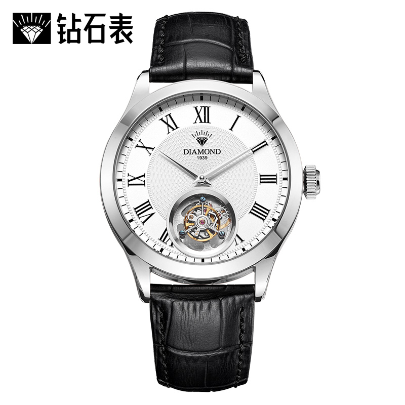 上海钻石手表男陀飞轮镂空自动商务防水皮带腕表正品潮男士机械表