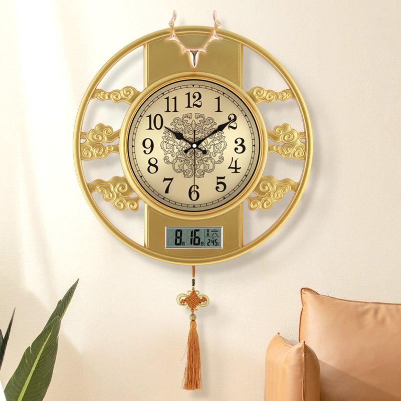 上海三五牌新中式挂钟客厅墙上钟表卧室时钟家用挂表中国风石英钟