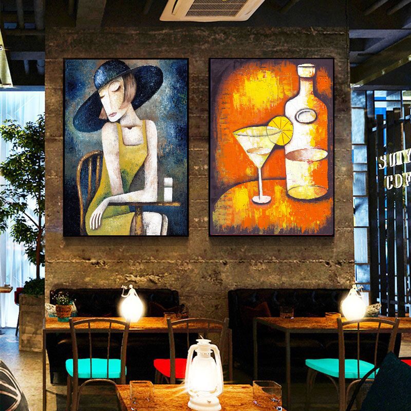 酒吧装饰画抽象人物创意个性仿手绘餐吧酒馆挂画工业风烧烤店壁画