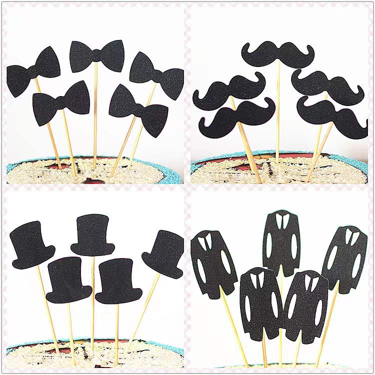 父亲节男神烘焙蛋糕装饰黑色系胡子帽子西服领结插件甜品台装扮