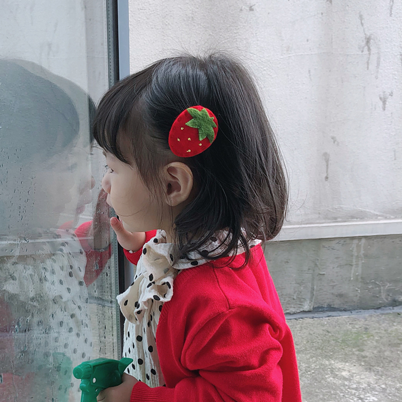 韩国新款手工毛毡小猫咪草莓卡通发夹可爱樱桃超萌跳板夹女童BB夹