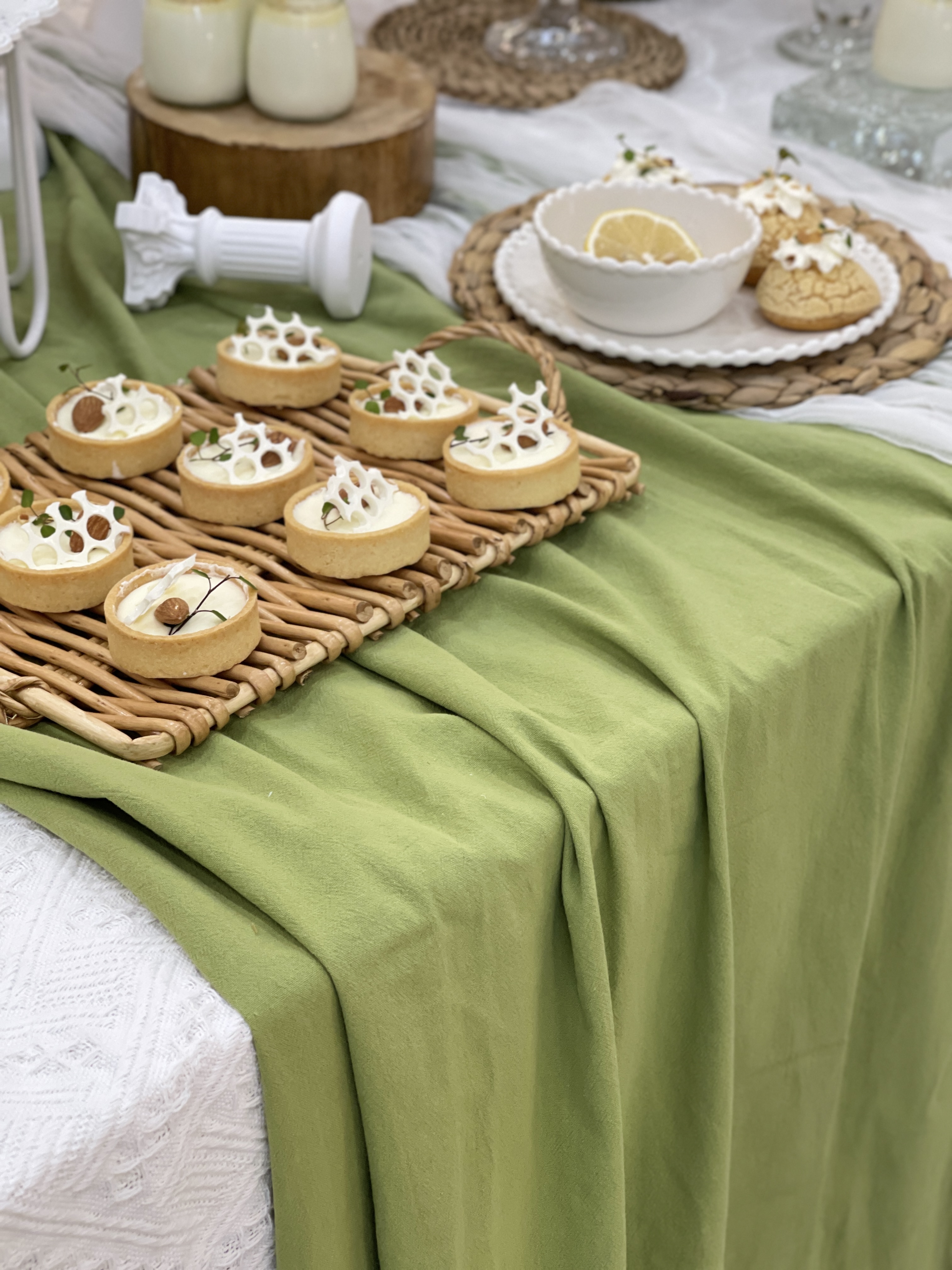 婚礼春夏牛油果绿甜品台桌布桌布小红薯INS家居民宿白绿色台布