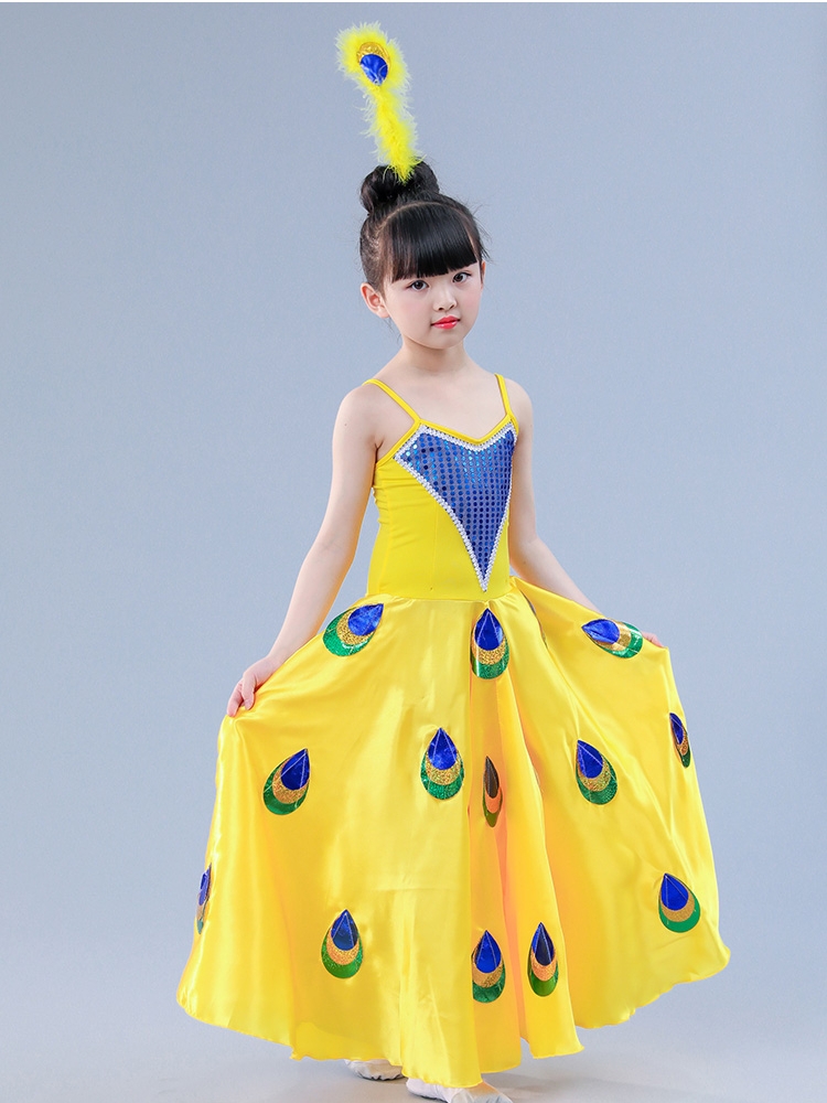 正品新款儿童舞蹈服女孩傣族演出服装幼儿女童傣族孔雀舞裙演出表