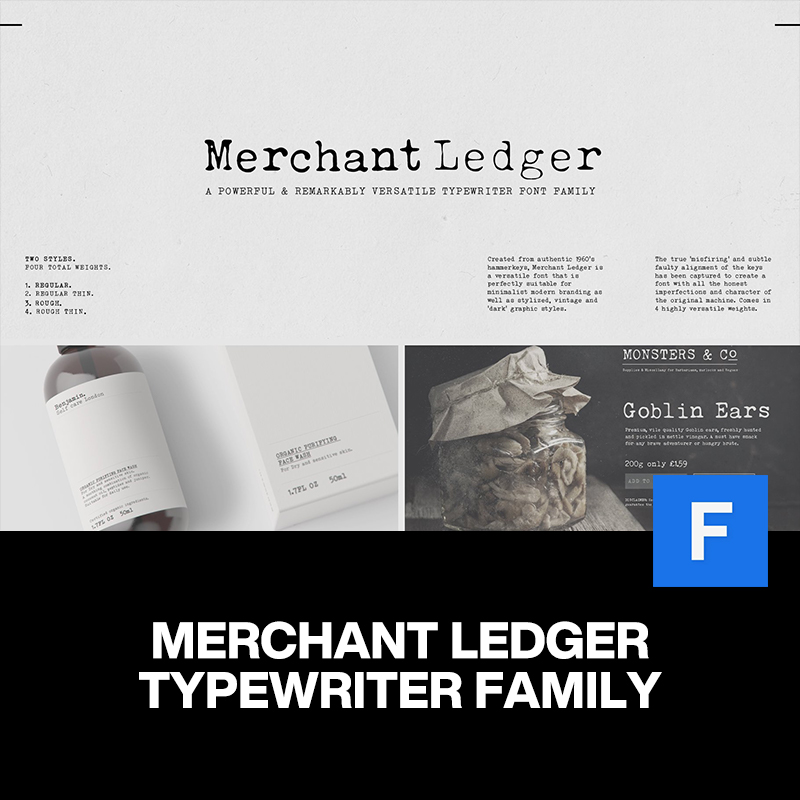 Merchant Ledger复古文艺轻奢打字机特效logo邀请函标题英文字体