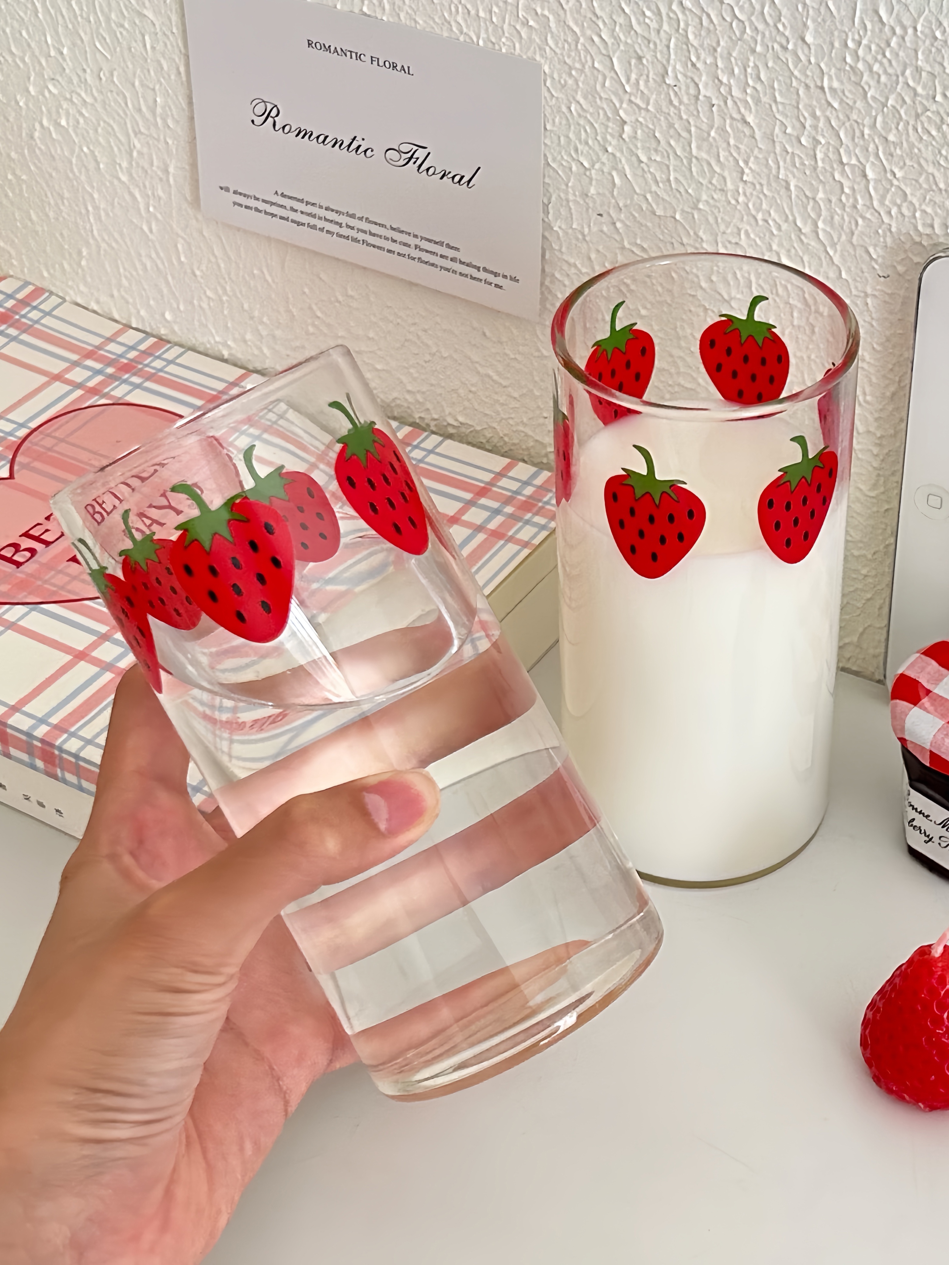 日式可爱nana草莓玻璃杯动漫周边同款耐高温加厚高硼硅牛奶杯水杯