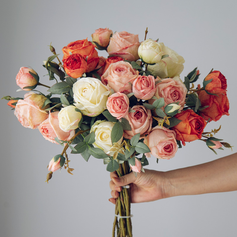 法式玫瑰轻奢假花摆件复古高端仿真花餐桌花高级仿生花束人造花