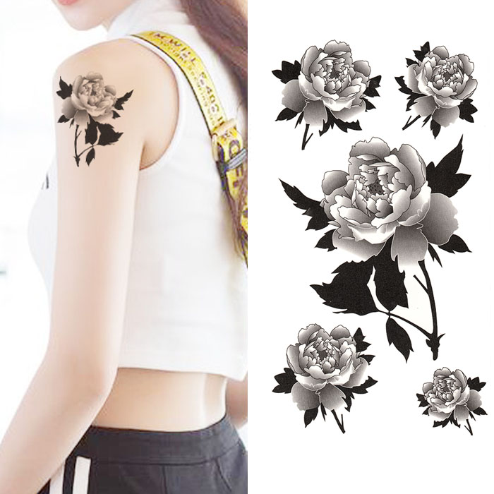 黑白玫瑰花纹身图案