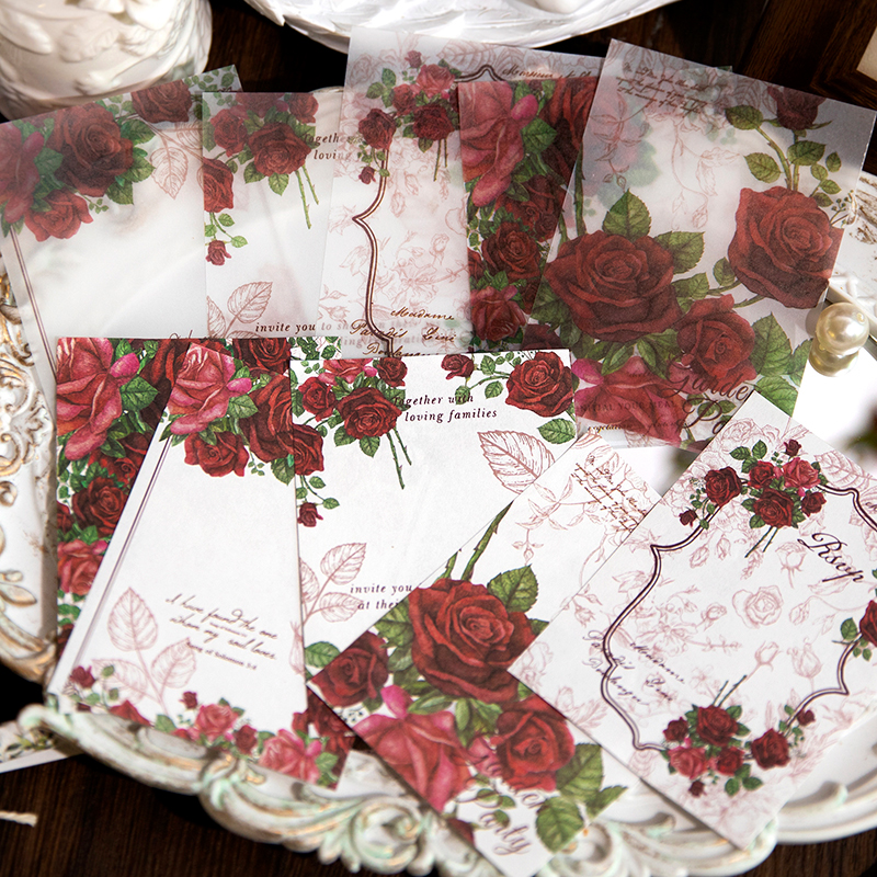 言己玫瑰的誓言多材质素材本 复古清新花卉DIY手账拼贴装饰打底纸