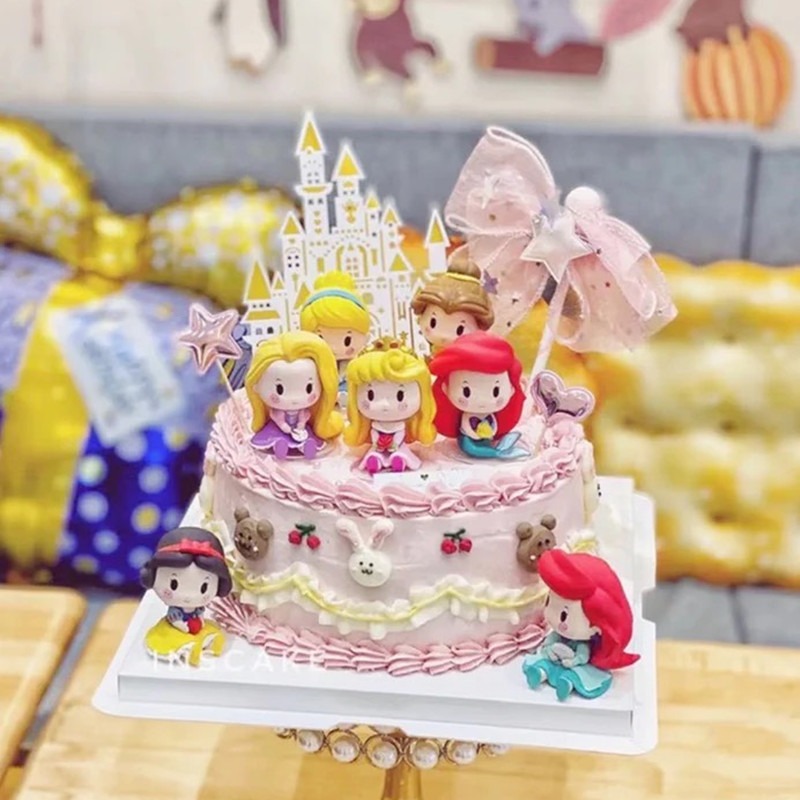 q版公主蛋糕装饰摆件白雪美人鱼小公主女孩女生城堡生日插牌插件