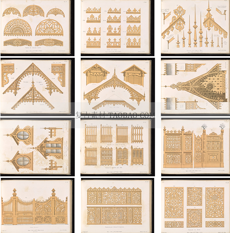 复古维多利亚时代建筑家装装饰风格木工镂空花纹纹样设计素材
