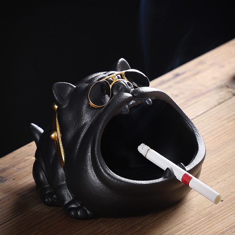 可爱卡通恶狗陶瓷烟灰缸创意个性时尚防风大号客厅家用潮流烟灰缸