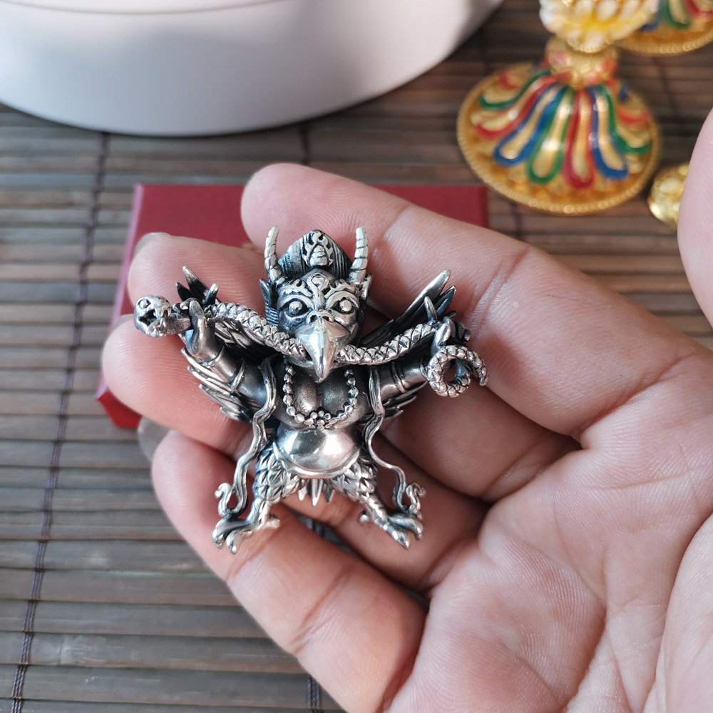 西藏饰品法器吊坠尼泊尔手工金翅大鹏鸟吊坠纯银密宗护法神