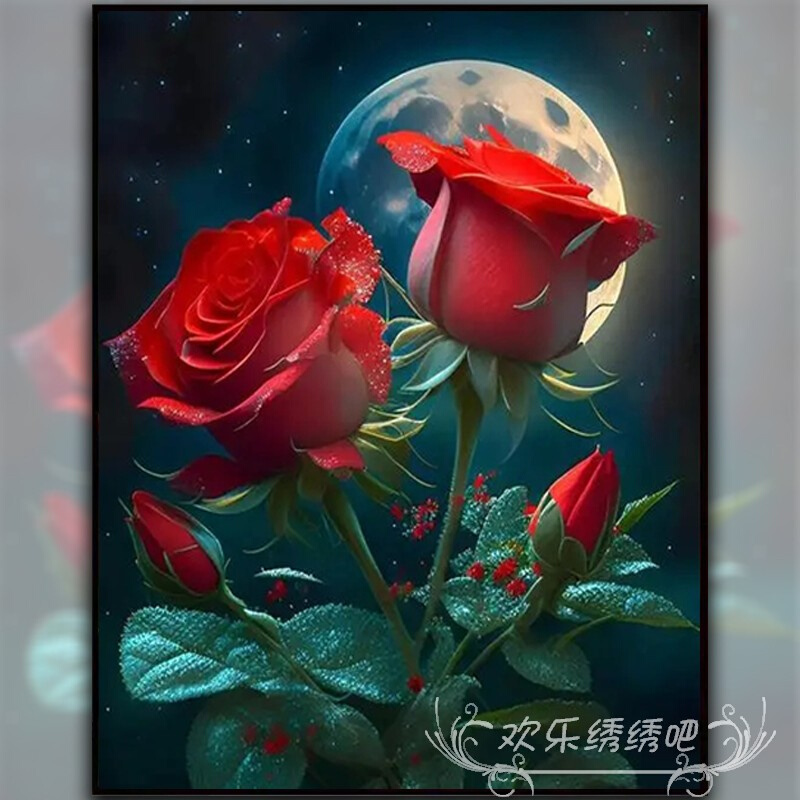红玫瑰花十字绣新款线绣客厅简约竖版卧室唯美花卉系列手工自己绣