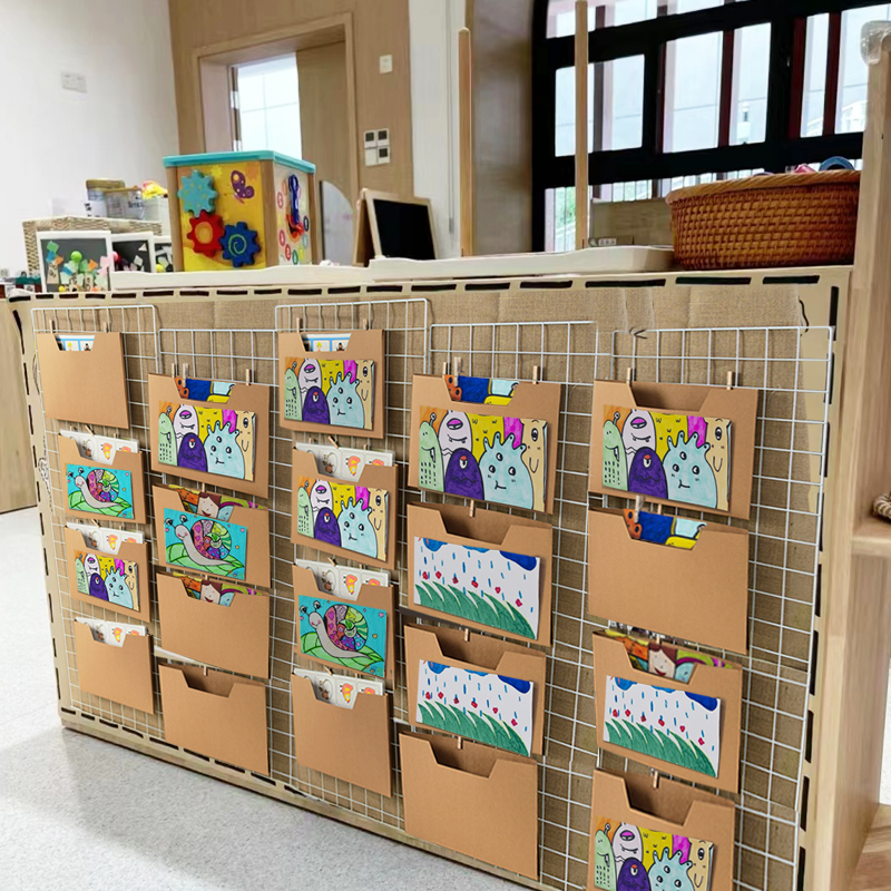 幼儿园创意作品展示牛皮纸收纳盒墙面墙饰贴班级区角环创装饰材料