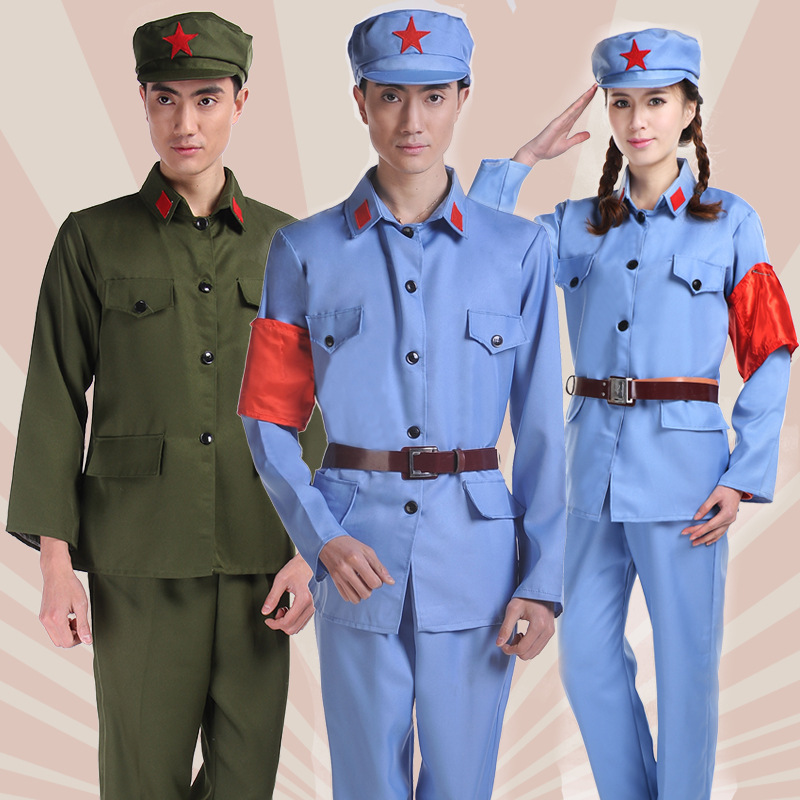 成人红军演出服 八路军新四军装红卫兵服装 抗战解放帽表演服
