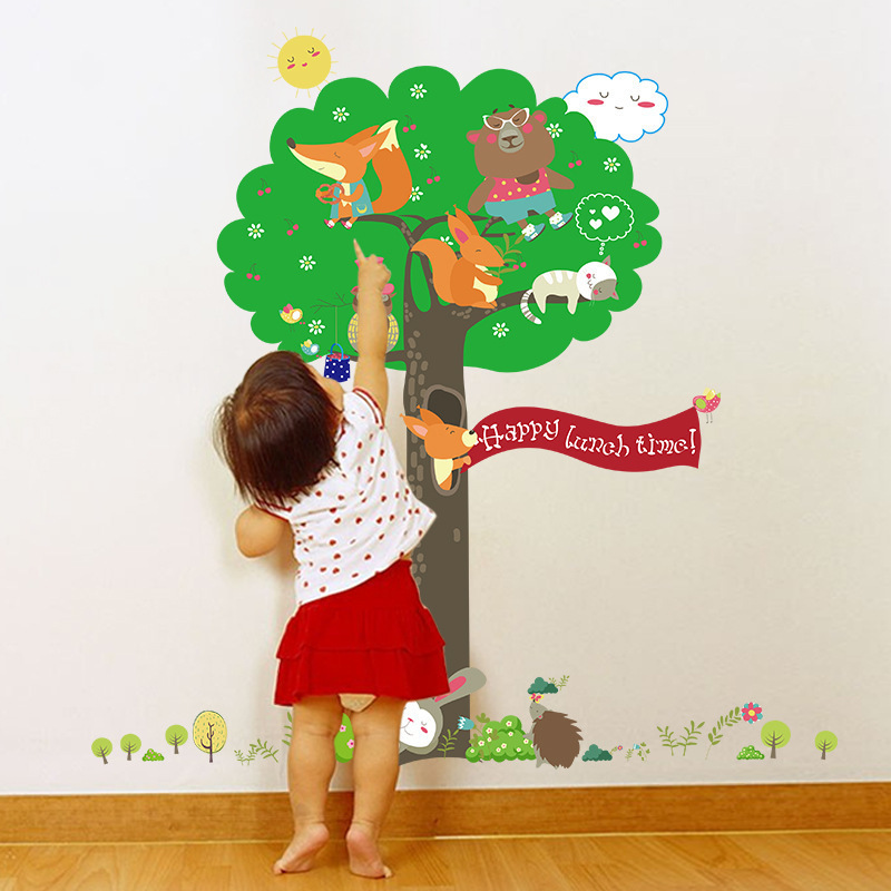 松鼠可爱小动物绿色大树墙贴纸 儿童房卡通幼儿园墙壁贴画装饰品