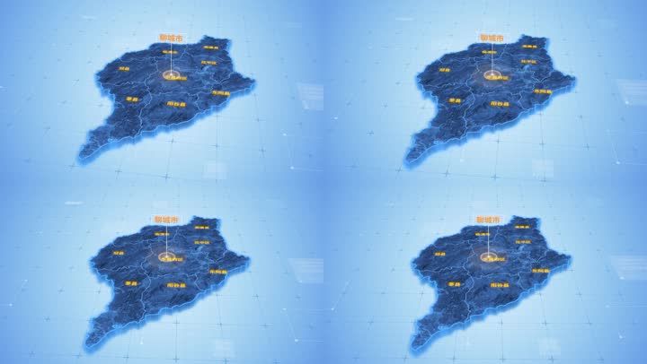 聊城市地图蓝色科技定位三维网络定位区位连线发散ae模板