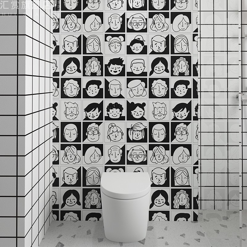 浴室防水贴纸卫生间墙贴黑白动漫墙纸漫画头像壁纸卡通瓷砖贴自粘
