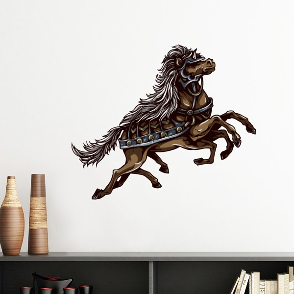 奔跑的马铠甲动物艺术纹理插画图案墙贴壁纸房间贴花