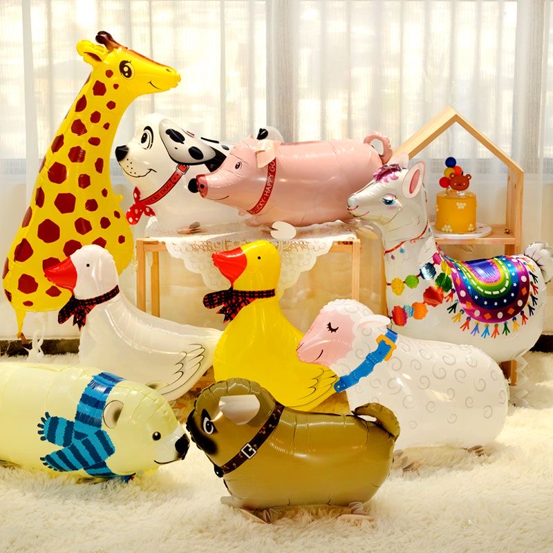 宝宝生日卡通宠物气球走路动物散步周岁派对装饰布置母鸡赶鸡入笼
