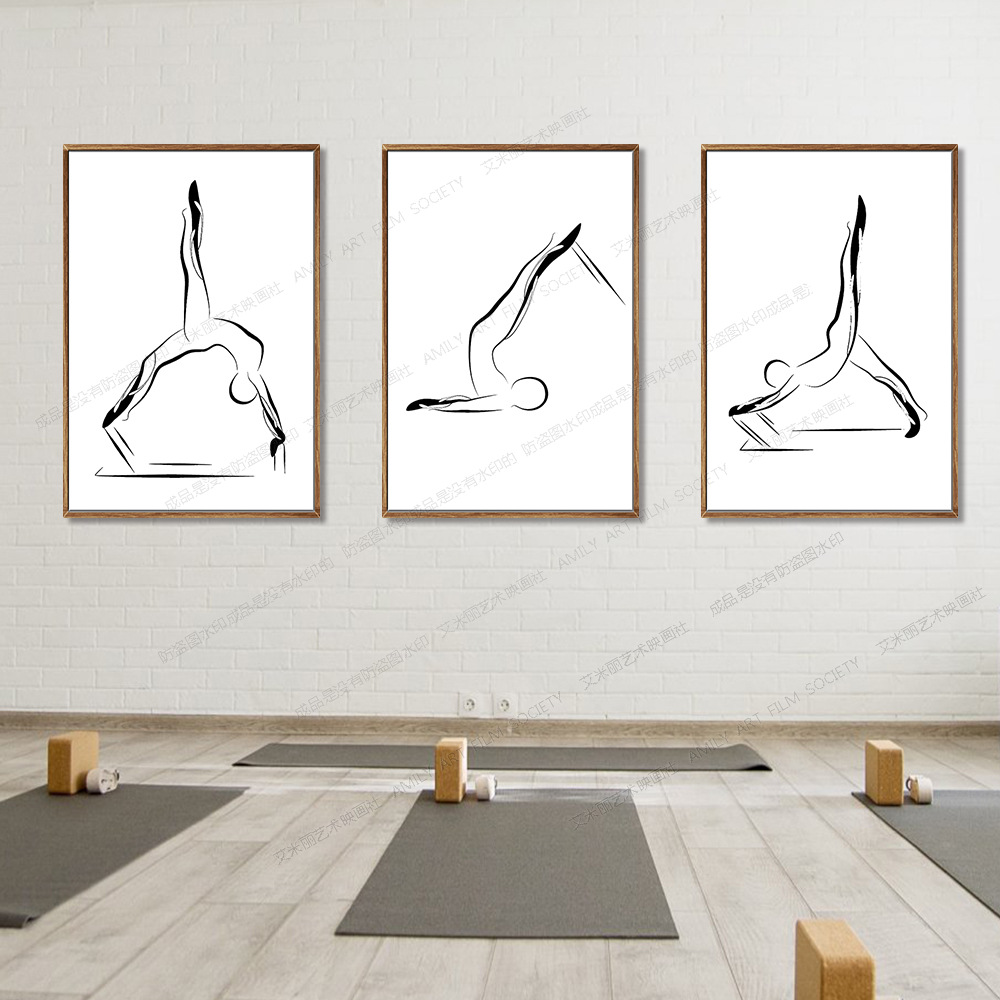 普拉提工作室简约抽象体式装饰画婵柔壁画瑜伽动作核心床有框挂画