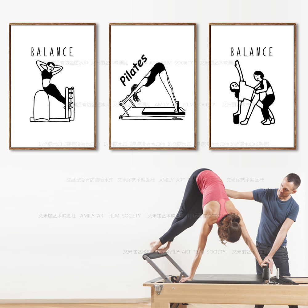 普拉提挂画核心床瑜伽动作婵柔装饰画卡通balance保持平衡墙壁画