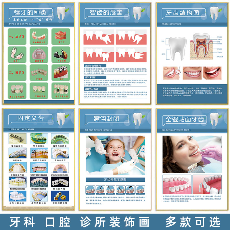 牙科图片口腔挂图牙齿宣传海报医院诊所广告拔牙洗牙烤瓷牙墙贴画