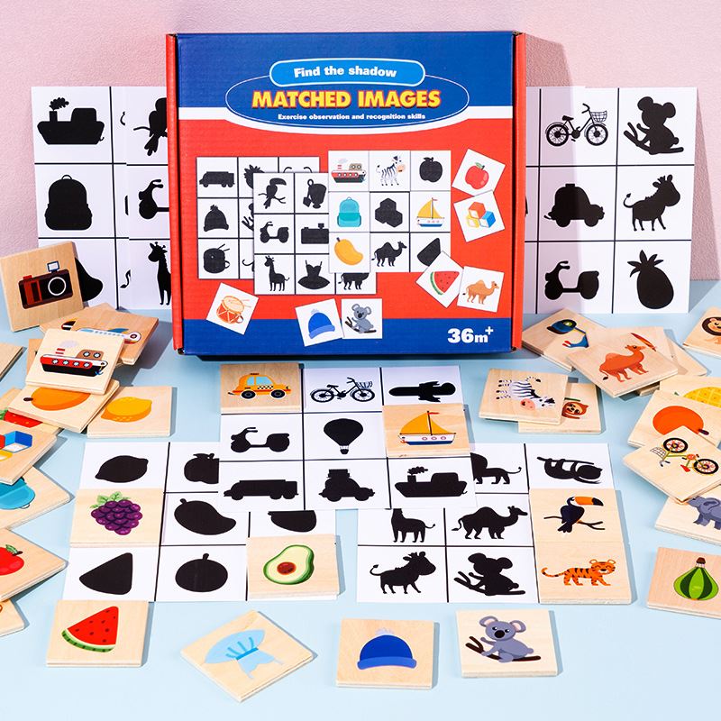 儿童早教动物水果找影子配对拼图游戏益智认知木质拼板幼儿园玩具