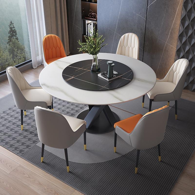 意式轻奢岩板餐桌椅组合圆形家用现代简约餐厅客厅小户型吃饭桌子