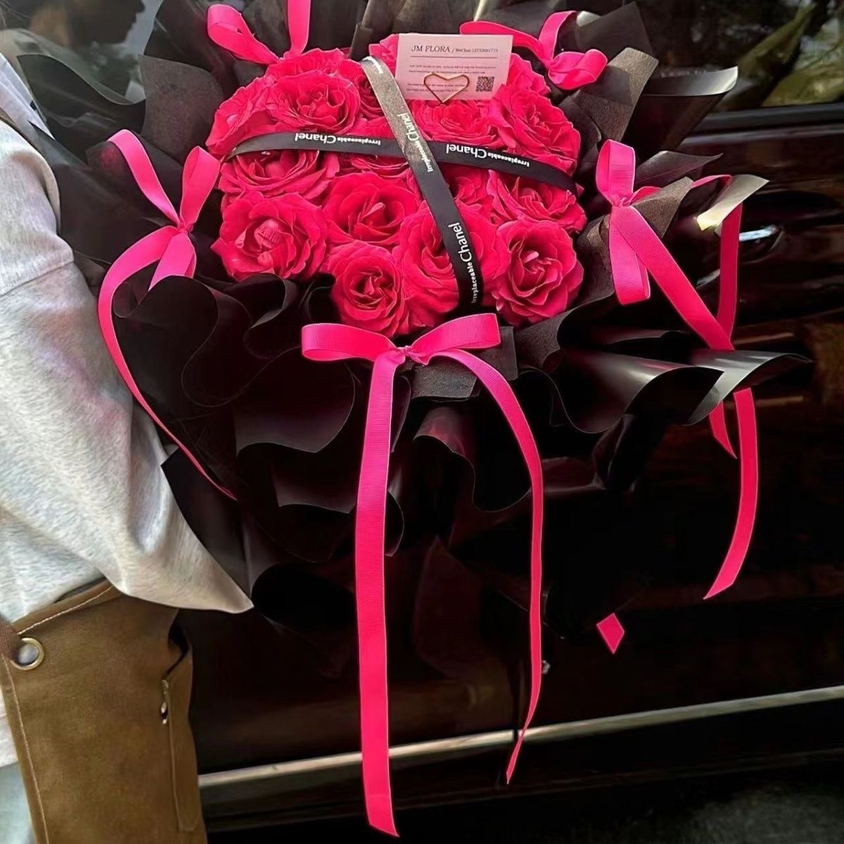 100码 玫红色系丝带鲜花花束包装手作材料礼品盒包装diy花艺资材