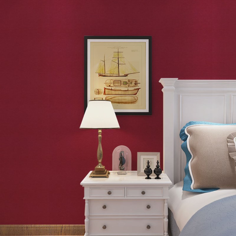 朱砂红暗红无缝墙布 沙发卧室床头背景墙紫红色 玫红酒红枣红壁布