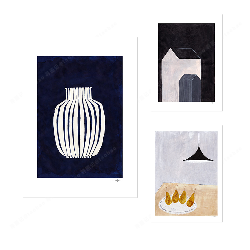 原木风餐厅抽象花瓶房子梨子艺术装饰画替换内芯布未装裱相框海报