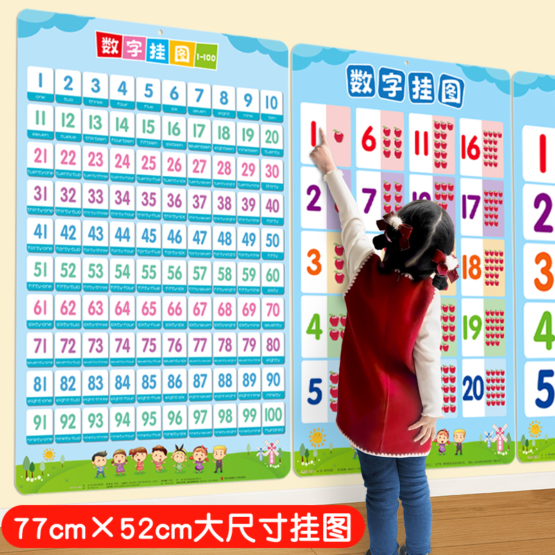数字挂图1到100百数表板幼儿园一年级儿童识字启蒙认知数学画墙贴