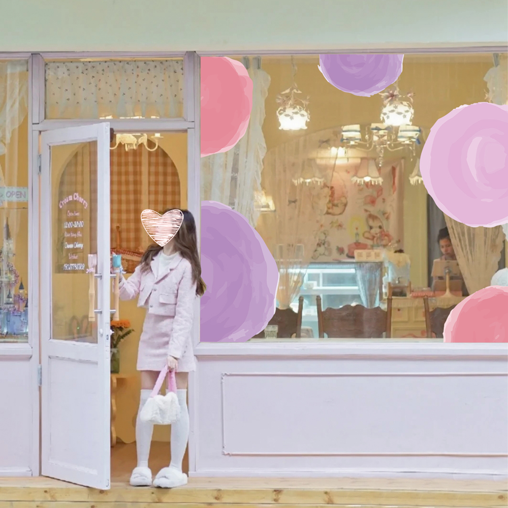 几何图形马卡龙 ins网红韩式手绘插画贴纸 店铺玻璃橱窗布置装饰