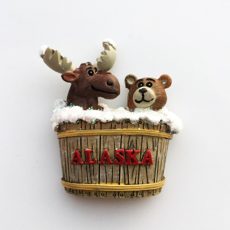 美国阿拉斯加双宝麋鹿和棕熊创意旅游纪念品磁铁冰箱贴收藏伴手礼