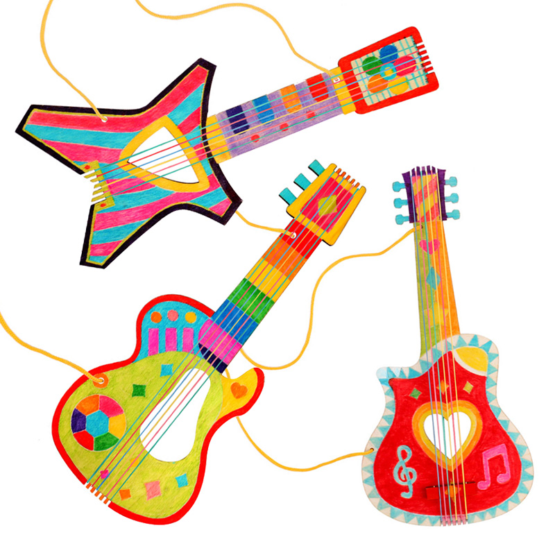 幼儿园儿童绘画涂鸦材料 白模木质填色吉他 彩绘木板贝斯琵琶乐器