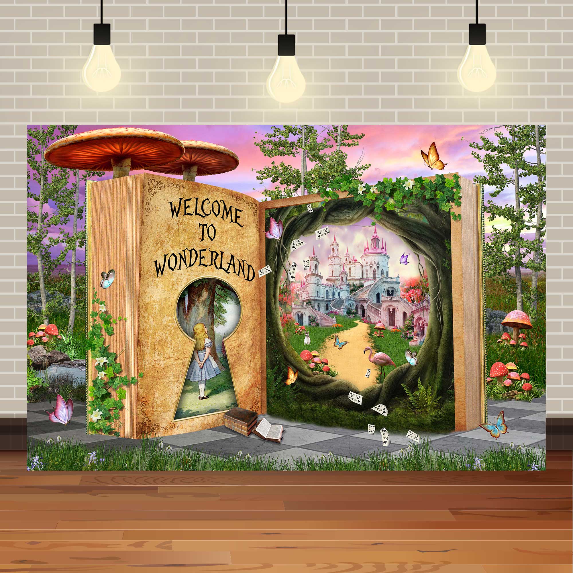 爱丽丝的秘密花园卡通魔法森林主题女孩童话生日kt板场景拍照布置