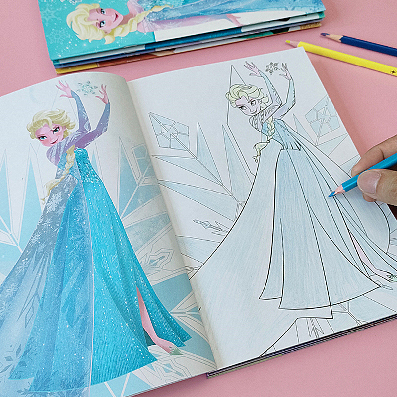 爱莎公主涂色书冰雪奇缘女孩画画本幼儿园3-6岁儿童启蒙填绘画本