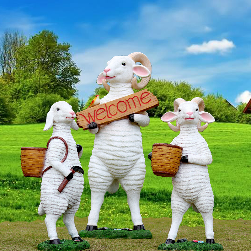 卡通山羊雕塑营销中心幼儿园农庄欢迎牌户外草坪装饰品小花盆摆件