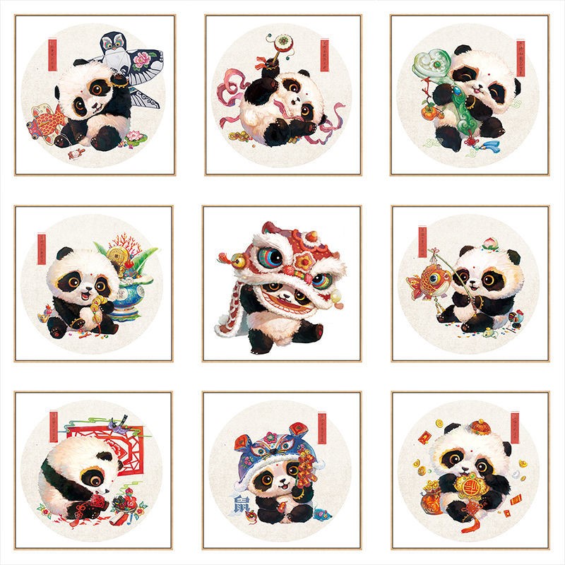 熊猫diy数字油画动物卡通客厅卧室房间装饰挂画简单手工涂色画画