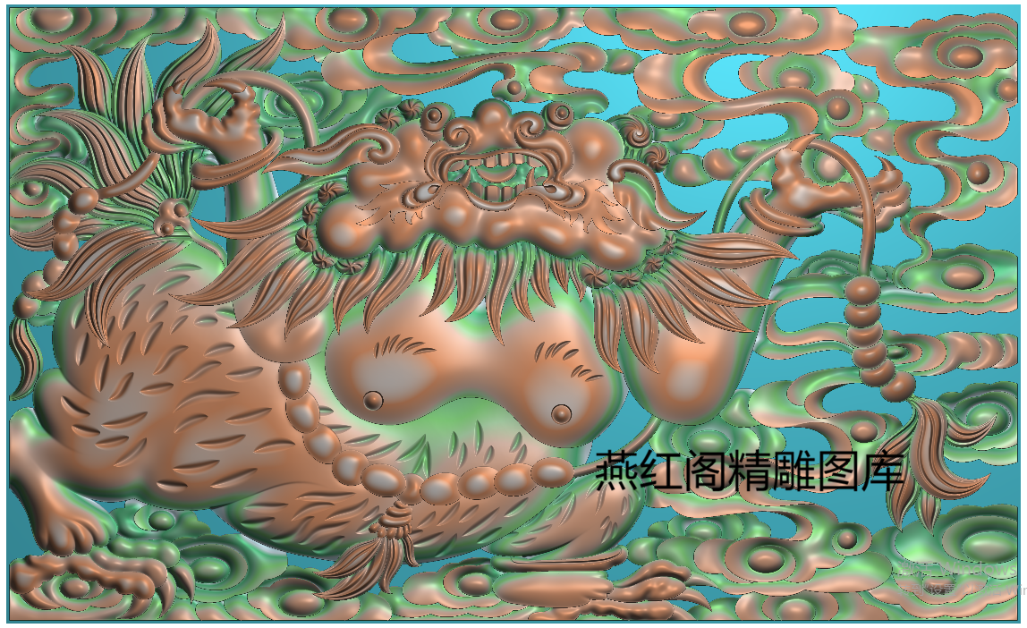 海狮祥云镂空横方板藏式动物神兽狮子矮柜门板深精雕图灰度木石雕