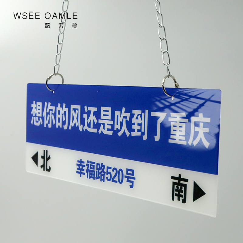 网红路标路牌打卡拍照留念装饰牌蓝色的街道指路牌我在重庆杭州苏州成都上海很想你定制路名牌指示牌想你的风