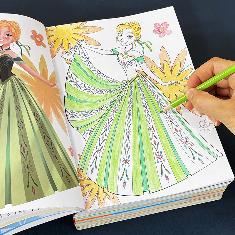 爱莎安娜公主涂色书 冰雪奇缘女孩画画本幼儿园3-6岁儿童绘画套装
