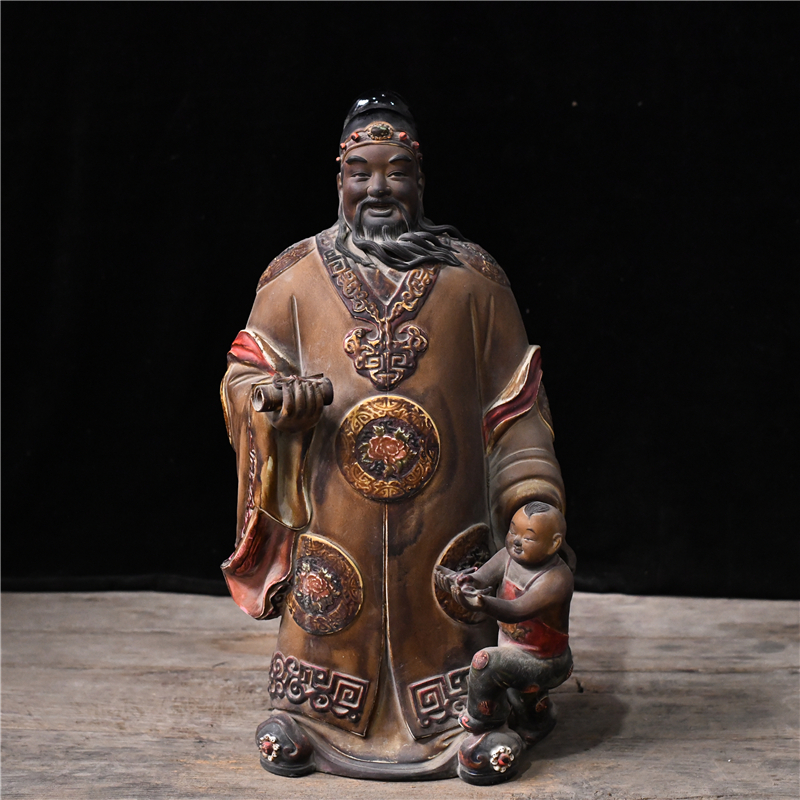 清晚期石湾窑塑像胎瓷加彩福星童子古董古玩古瓷器文玩艺术收藏