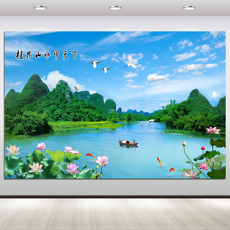 桂林山水甲天下简约现代客厅沙发背景墙装饰挂画青山绿水风景贴画