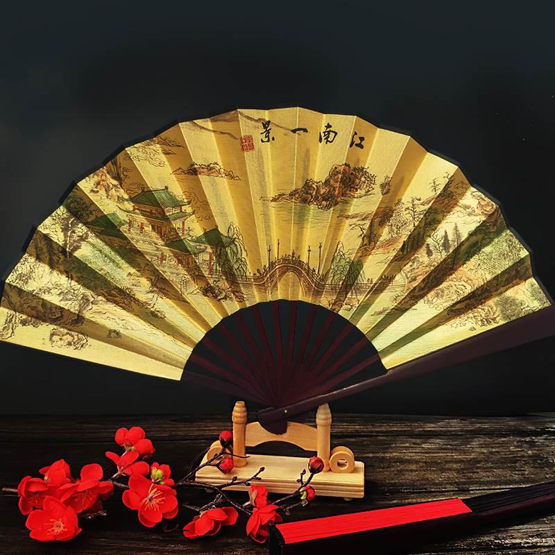 10寸桂林山水甲天下折扇舞蹈道具绢扇中国风扇子旅游纪念礼品折叠