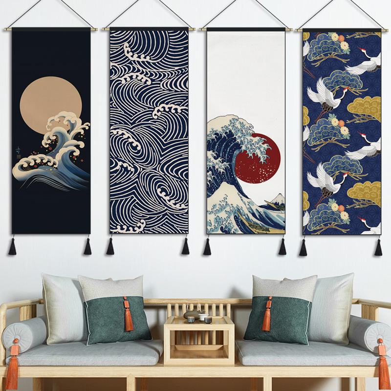 日式挂画布艺和风浮世绘装饰画客厅背景墙壁画装饰榻榻米餐厅墙画