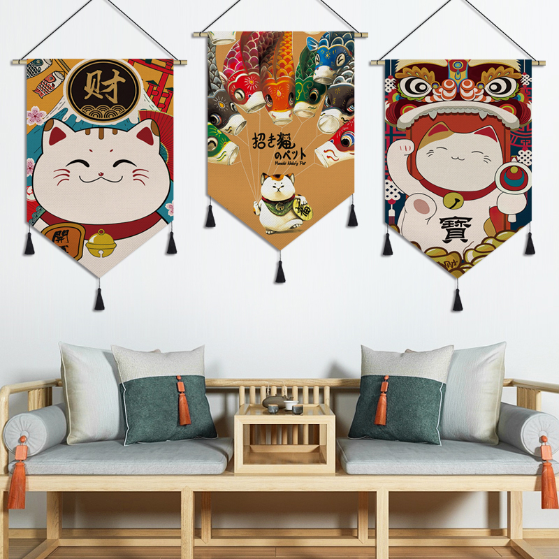日式装饰画招财猫和风挂画客厅背景墙壁画餐厅饭店包厢墙画定制
